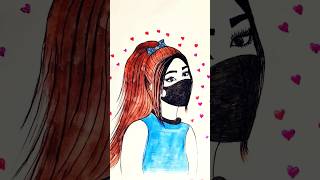 How to draw girl with mask drawing  easy art easy girl sketch shorts ytubeshort [upl. by Nedloh]