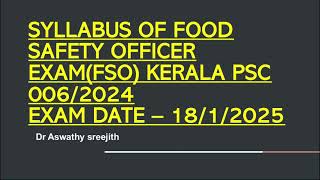 Syllabus of Food safety officer exam FSO kerala psc  0062024 [upl. by Burkhart538]