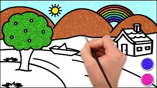 How to Draw Simple Landscape Picture  Drawing Painting and Coloring for Kids Toddlers [upl. by Alemaj200]