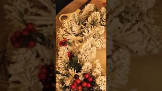 Adding faux berries to an affordable flocked wreath from Walmart for a highend look Easy DIY decor [upl. by Notsua]