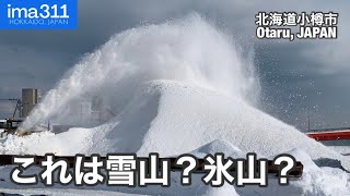 海の雪捨て場に巨大雪山！ユンボが必死に崩すが… 大雪の北海道小樽市 [upl. by Anihsat371]