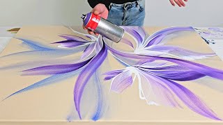 Youre in for a TREAT 💜 Purple Perfection  Fluid Flower Painting on Raw Canvas with Spraypaint [upl. by Aicital]