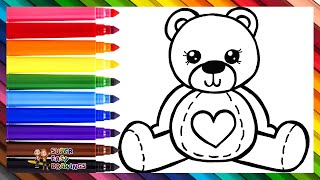 Drawing and Coloring a Cute Teddy Bear 🧸🌈 Drawings for Kids [upl. by Lindly]