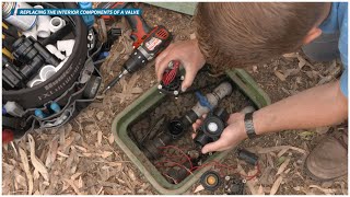 Repairing an irrigation valve by replacing the interior components [upl. by Annirac]