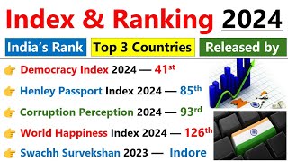 Index 2024 Current Affairs  सूचकांक 2024  Important Indexes 2024  Indias rank in various indexes [upl. by Jocelin]