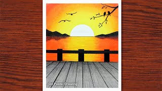 How to draw Sunset Scenery with oil pastels Oil Pastel Drawing 2021 [upl. by Bouldon92]