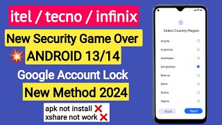 All itel  tecno  infinix frp letest security  xshare  apk not install itel frp bypass without pc [upl. by Nyledam149]