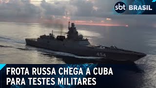 Navios de guerra e submarino nuclear da Rússia chegam a Cuba para exercícios  SBT Brasil 120624 [upl. by Halbert955]