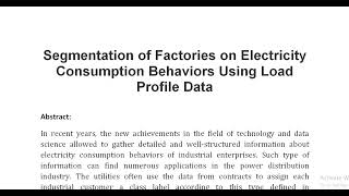 Segmentation of Factories on Electricity Consumption Behaviors Using Load Profile Data [upl. by Winchell]