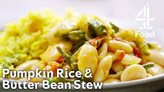 SCRUMPTIOUS Pumpkin Rice amp Butter Bean Stew  Jamies MeatFree Meals [upl. by Aile]