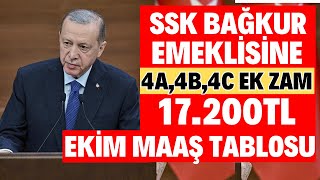 YENİ EMEKLİ MAAŞLARI 4A4B4C SSK BAĞKUR 17200TL MAAŞ ARTIŞLARI YENİ EKİM MAAŞLARINDAKİ EK ARTIŞ [upl. by Nurat164]