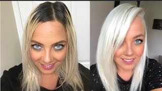 HOW TO  DIY  ICY WHITE PLATINUM BLONDE  NO DAMAGE  USING OLAPLEX [upl. by Yrbua]