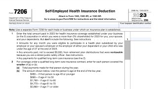 IRS Form 7206 walkthrough SelfEmployed Health Insurance Deduction [upl. by Betthezel]