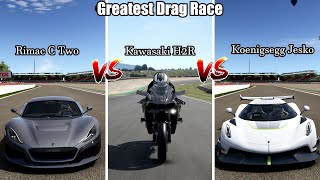 Greatest Drag Race 2  Jesko Vs Rimac VS H2R  Drag Battle BW Fastest Machines  Which Will WIn [upl. by Adaval654]