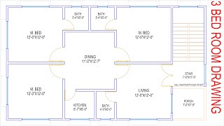 HOUSE PLAN DESIGN  EP 91  1100 SQUARE FEET 3 BEDROOMS HOUSE PLAN  LAYOUT PLAN [upl. by Drofyar]