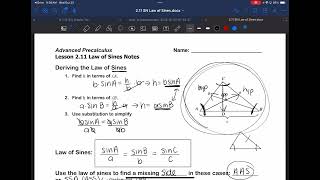 Lesson 211 Law of Sines [upl. by Kiker879]