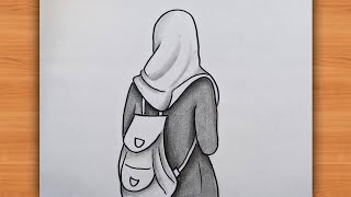 Muslim girl drawing easy how to draw girl wearing hijab easy  Hijab girl drawing Girl drawing [upl. by Neelya]