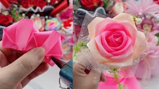 DIY Satin Ribbon reeds flowers  How to make satin ribbon flowers  best Ribbon decoration ideas [upl. by Lilybelle]