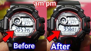 how to change 24 hour to 12 hour on gshockg shock watch time set 12 hours [upl. by Eneleahs876]