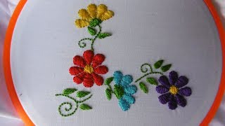 Satin Stitch Flowers  Hand embroidery ArtesdOlga [upl. by Adnolaj867]