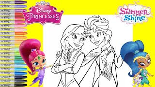 Disney Princess Makeover as Shimmer and Shine Genie Sisters Coloring Book Pages [upl. by Namzaj]