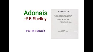 Adonais  P B ShelleyMCQsEnglish videos about pgtrb ugtrb net cbse [upl. by Carlita426]