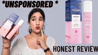 Unsponsored Aqualogica Radiance  Dewy Sunscreen Review Honest Review [upl. by Grogan]