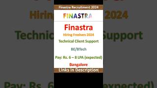 Finastra Hiring Freshers 2024  Technical Client Support  BE BTech  Bangalore  Fresher Jobs [upl. by Hyacinthia]