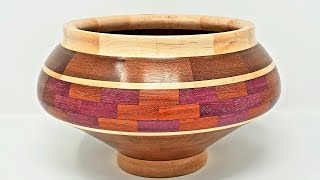 Woodturning a Potbelly Bowl with Mahogany Maple Padauk amp Purpleheart [upl. by Negaem]