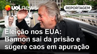 Steve Bannon sai da prisão diz que eleição nos EUA foi roubada e sugere caos em apuração  Jamil [upl. by Eirelam998]