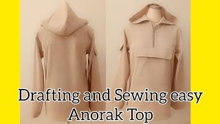 Drafting and Sewing Anorak Top Part  1 sewing [upl. by Gilroy]