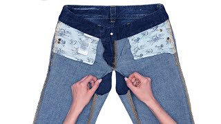 Good sewing trick  how to transform the low waist jeans to the high one easily [upl. by Alemrac311]