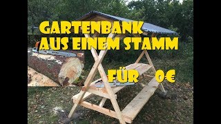 Überdachte Gartenbank für 0 € aus einem Stamm mit der Kettensäge [upl. by Yeliah]