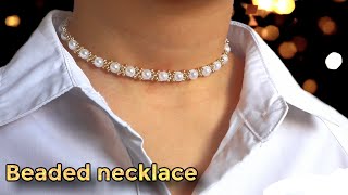 Diy Beaded Lace Necklace with Pearls and Seed Beads How to make beaded necklace [upl. by Trefor221]