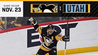 GAME RECAP Penguins vs Utah Hockey Club 112324  Sidney Crosby Scores 600th Career Goal [upl. by Rednasela]