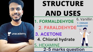 structure and uses  formaldehyde  paraldehyde  Acetone  chloral hydrate  hexamine  vanillin [upl. by Zadoc]