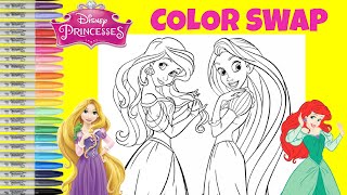 Disney Princess Coloring Book Page Color Swap Rapunzel and Ariel [upl. by Ytomit]