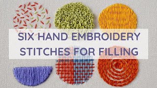 Six Hand Embroidery Stitches for Filling  hand embroidery video tutorial [upl. by Glanville]