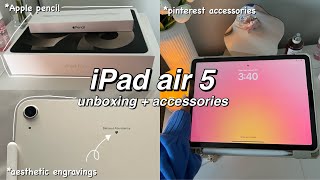 iPad air 5 Starlight 2024 🎀 Unboxing  Accessories apple pencil engravings case 🧸☁️✨ [upl. by Michael]