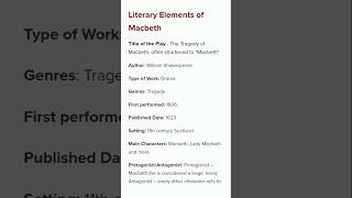 Macbeth  William Shakespeare  Literary Elements  English Literature notes  youtubeshorts [upl. by Gilberta409]