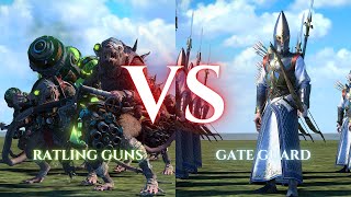 WARHAMMER III Total War  Ratling Guns VS Gate Guard [upl. by Cirtemed373]