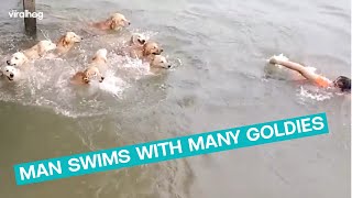 Man Swims With 16 Dogs  ViralHog [upl. by Aicirpac232]