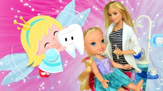 Tooth Fairy  Elsa and Anna Toddlers 3 Elsya and Annya see Real Tooth Fairy Barbie Toys amp Dolls [upl. by Marcoux781]