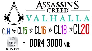 DDR4 3000 Mhz CL14 vs CL15 vs CL16 vs CL18 vs CL20 in Assassins Creed Valhalla [upl. by Cormick]