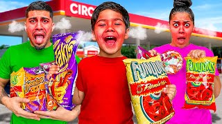 Eating Only SPICY GAS STATION Food For 24 Hours [upl. by Grube]