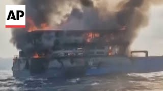 Dramatic video shows fire sweeping through ferry in Thailand [upl. by Nwahsyar]