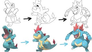 How To Draw TOTODILE CROCONAW and FERALIGATR POKEMON  Pokemon Evolution [upl. by Downall820]