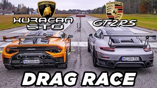 Lamborghini Huracán STO vs Porsche GT2 RS  DRAG RACE  Daniel Abt [upl. by Nerraf]