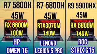 RX 6600M HP OMEN 16 VS RX 6800M ROG STRIX 15 VS RTX 3070 LENOVO LEGION 5 PRO THE BEST GAMING LAPTOPS [upl. by Otrebmal]