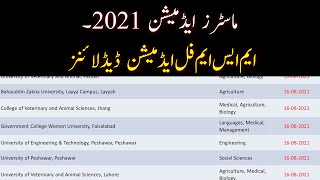 Masters Admission 2021  MS MPhil Admission deadlines of All Universities [upl. by Leilani]